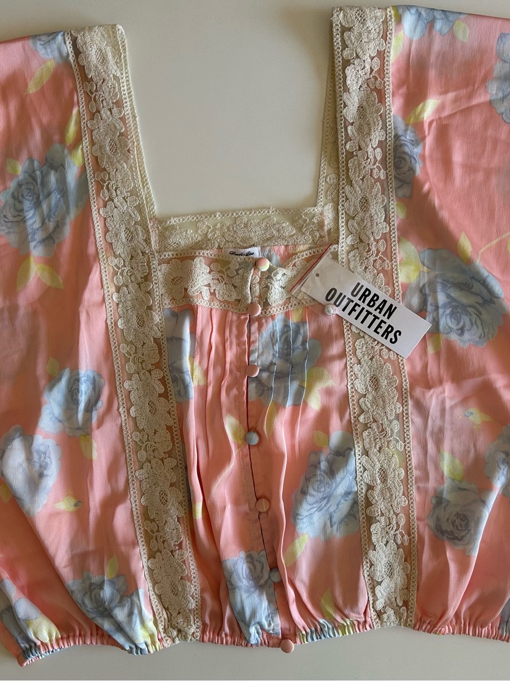 Urban Outfitters Pink Floral Lace-Trim Sleep Top Blouse
